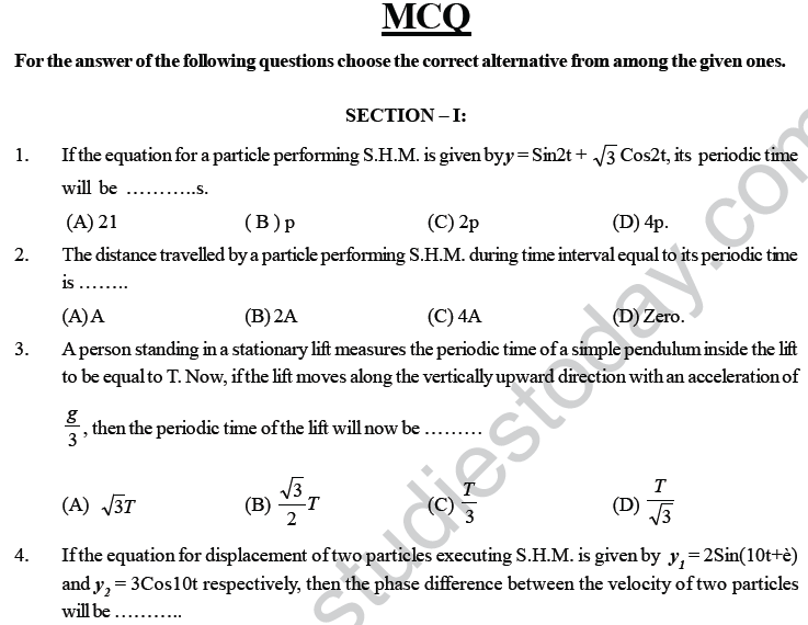 NEET UG Physics Oscillations and Waves MCQs, Multiple Choice Questions